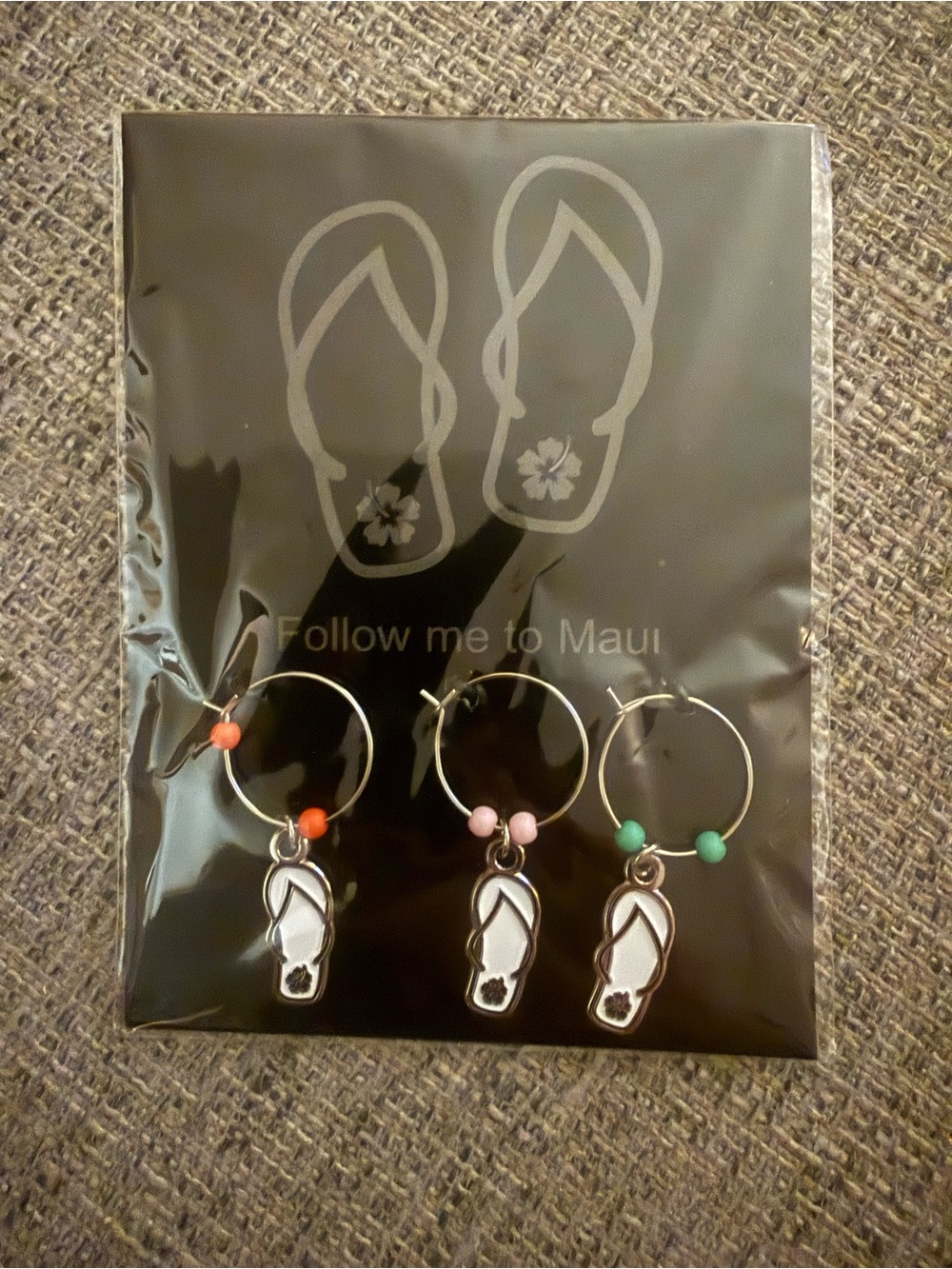 NEW Hawaii Flip Flop Wine Glass Charms Set of 3 Maui Tropical